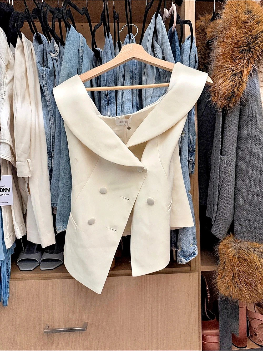 Meshki Double-Breasted Blazer in White NWT